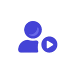 Blue icon of a user with play button representing outsourced DPO service and on-demand GDPR compliance support